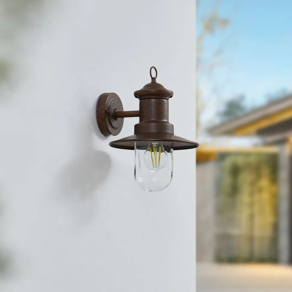 Lindby udendørs væglampe Eloretta, rust, stål, højde 31 cm