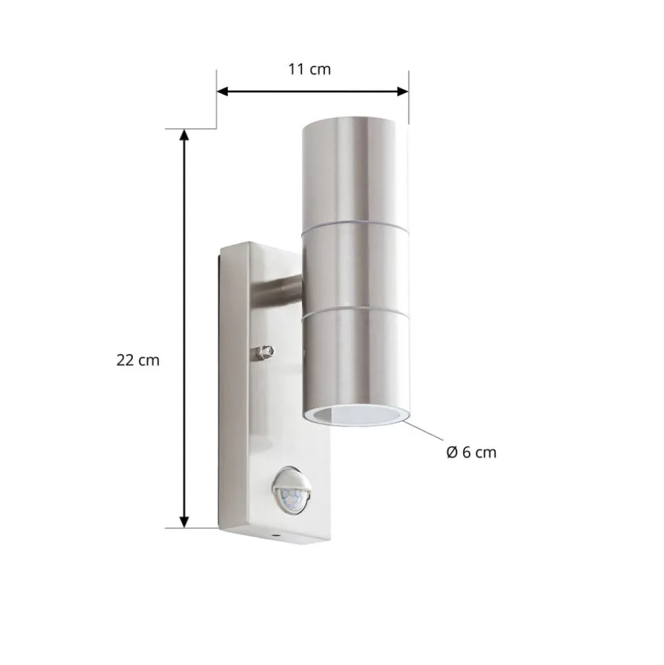 Lindby udendørs væglampe Eyrin, højde 22 cm, stål, sensor