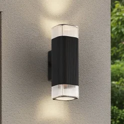 Lindby udendørs væglampe Halvar, sort, 24 cm, 2 x GU10, IP65