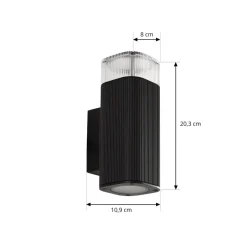 Lindby udendørs væglampe Halvar, sort, 20 cm, 2 x GU10, IP65