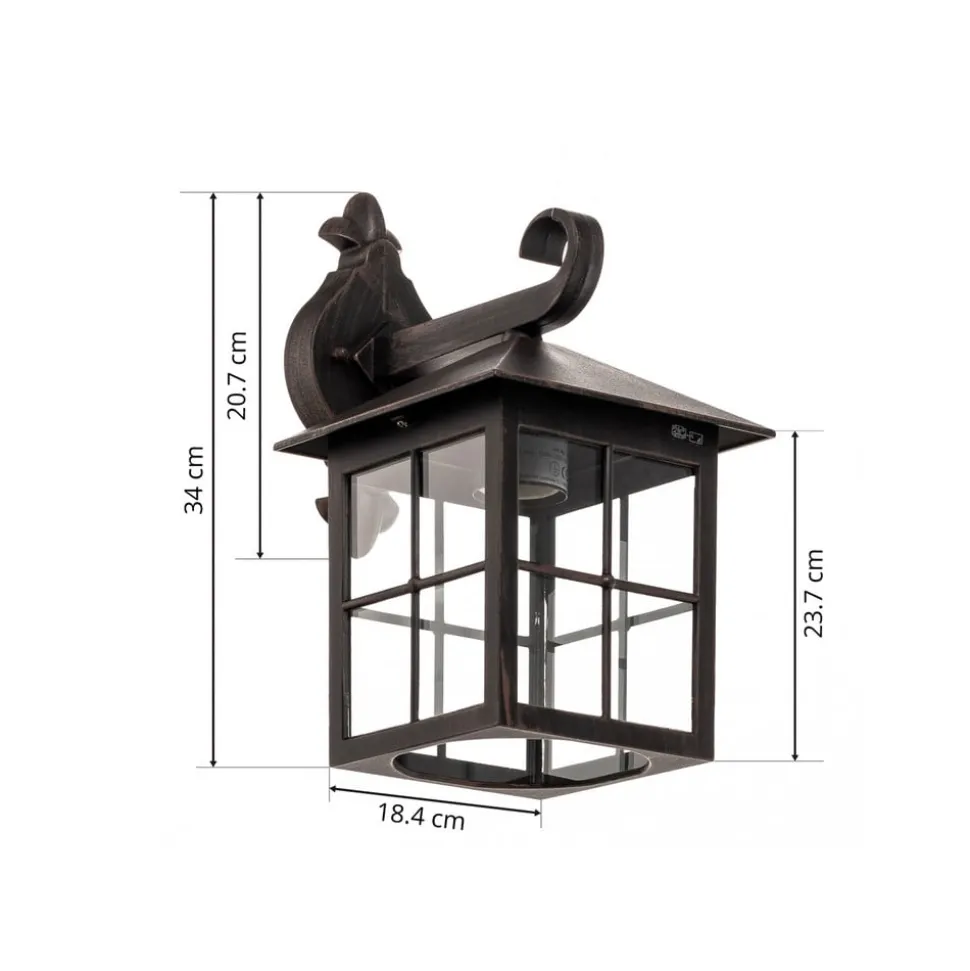 Lindby udendørs væglampe Ida, rustfarvet, lygte, 34 cm, E27