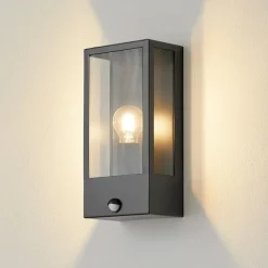 Lindby udendørs væglampe Ilana, sort, sensor, IP44, E27