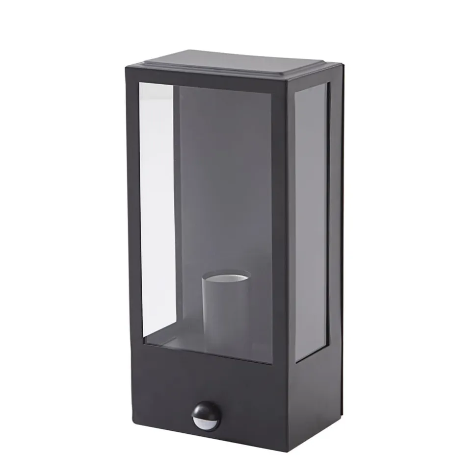 Lindby udendørs væglampe Ilana, sort, sensor, IP44, E27