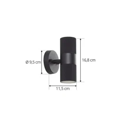 Lindby udendørs væglampe Jovane, sort, aluminium, 2 lyskilder