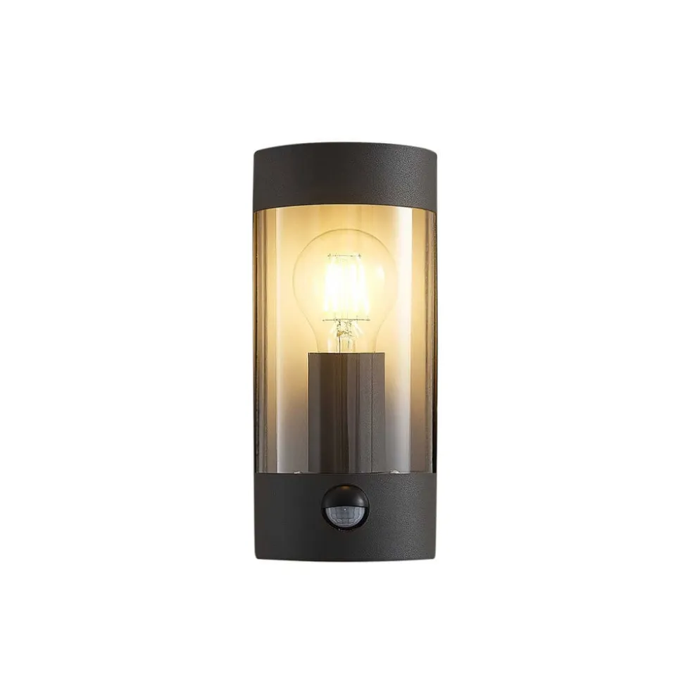 Lindby udendørs væglampe Junias, 24 cm, antracit, sensor