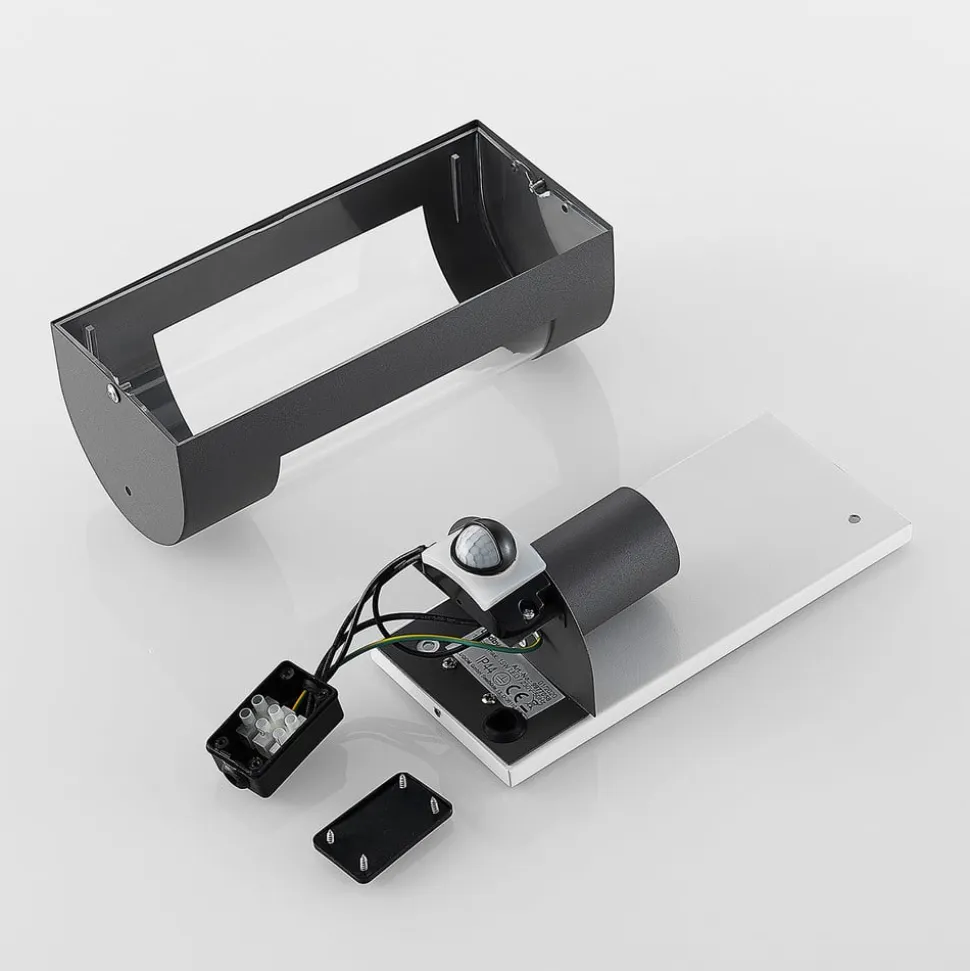 Lindby udendørs væglampe Junias, 24 cm, antracit, sensor
