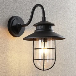 Lindby udendørs væglampe Kyan, højde 40 cm, sort, IP44, E27