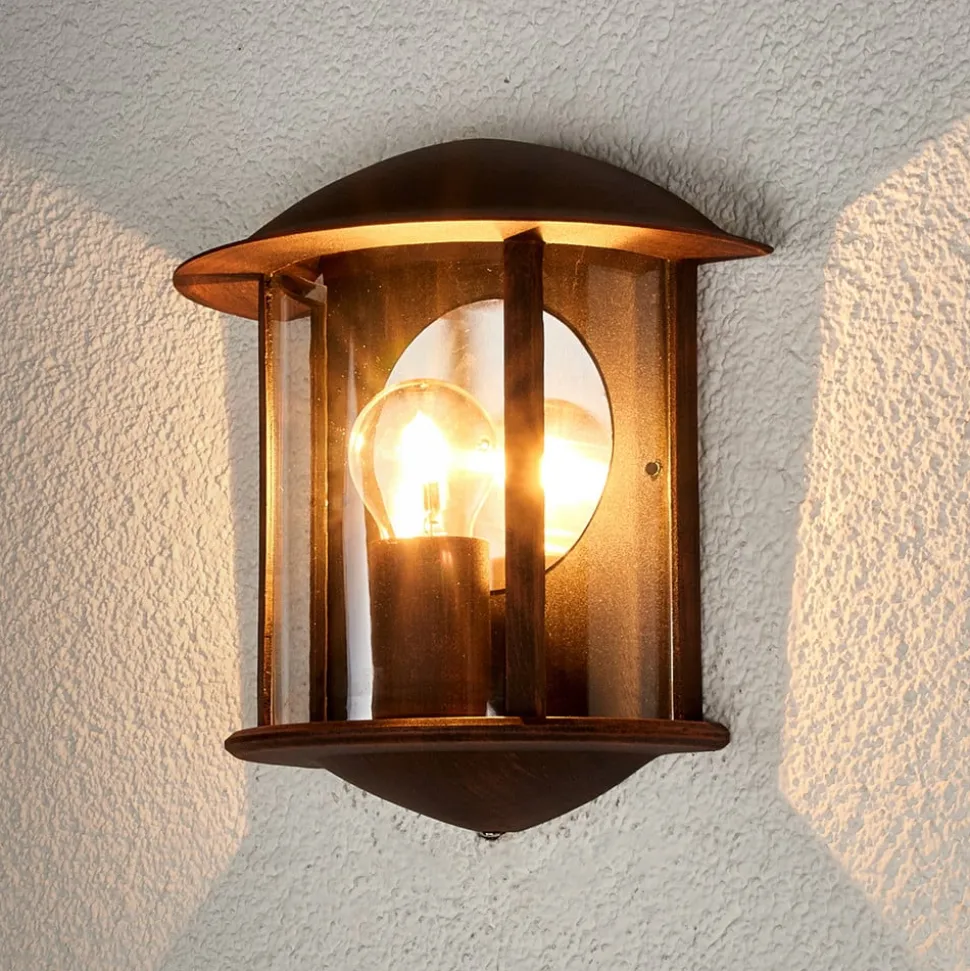 Lindby udendørs væglampe Maelis, rustbrun, metal, 27 cm, E27