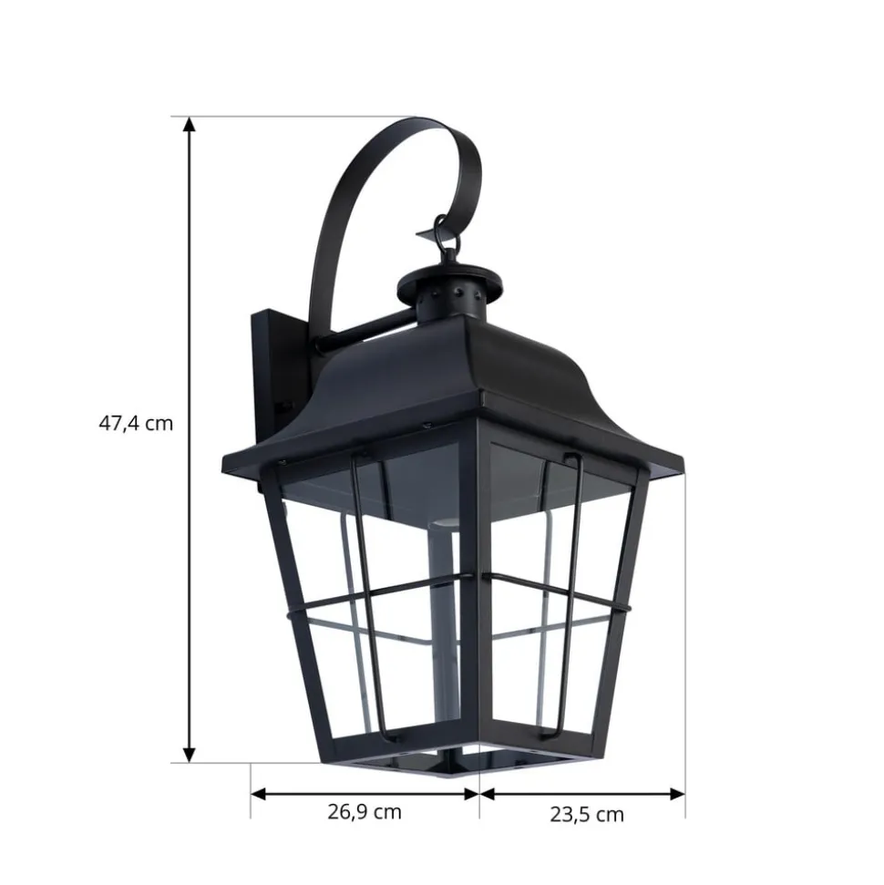 Lindby udendørs væglampe Mertollio, højde 47 cm, sort, glas