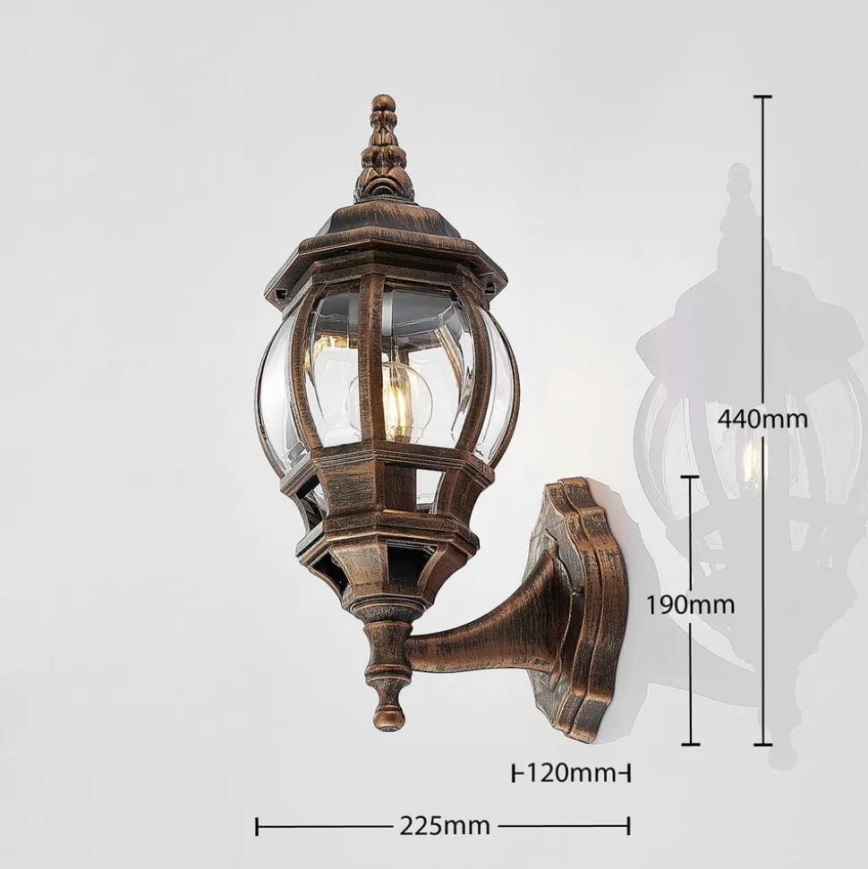 Lindby udendørs væglampe Nadesha, højde 47 cm, børstet guld