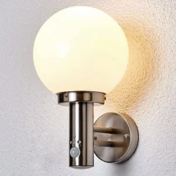 Lindby udendørs væglampe Nada, stål, glas, sensor, E27