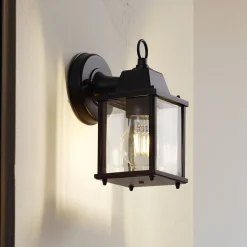 Lindby udendørs væglampe Rurik, sort, glas, aluminium, E27