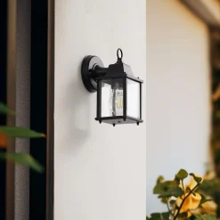 Lindby udendørs væglampe Rurik, sort, glas, aluminium, E27