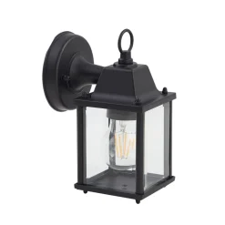 Lindby udendørs væglampe Rurik, sort, glas, aluminium, E27