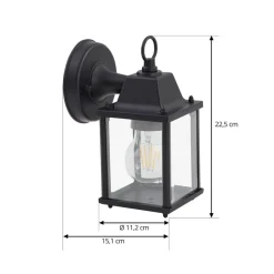 Lindby udendørs væglampe Rurik, sort, glas, aluminium, E27