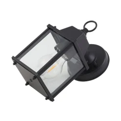 Lindby udendørs væglampe Rurik, sort, glas, aluminium, E27