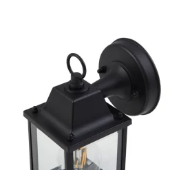 Lindby udendørs væglampe Rurik, sort, glas, aluminium, E27