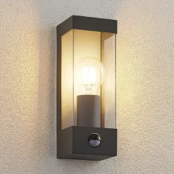 Lindby udendørs væglampe Tilian, sensor, højde 25 cm, antracit