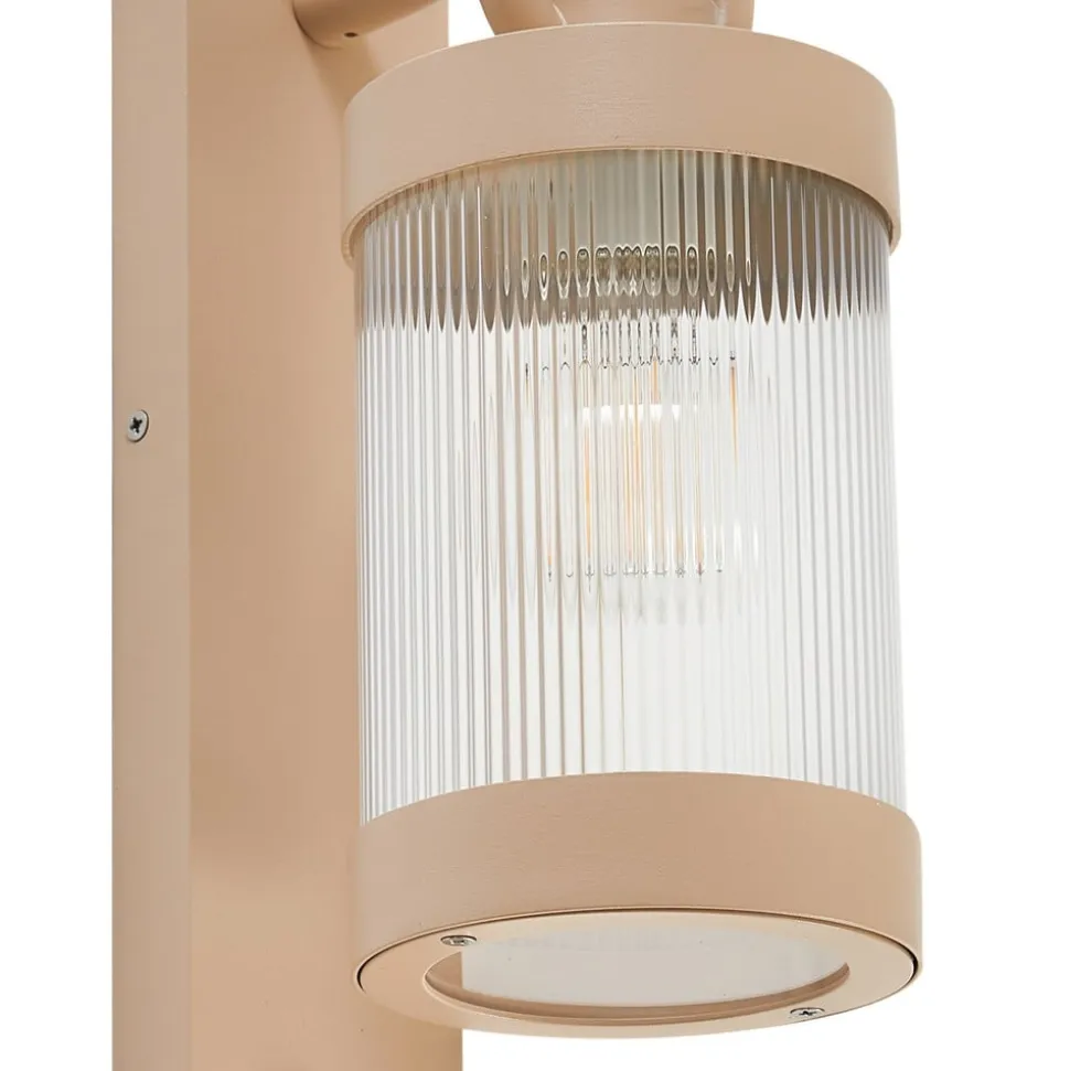 Lindby udendørs væglampe Yrene, 20 cm, beige, sensor, ripple