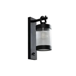 Lindby udendørs væglampe Yrene, 20cm, sort, sensor, riffel