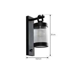 Lindby udendørs væglampe Yrene, 20cm, sort, sensor, riffel