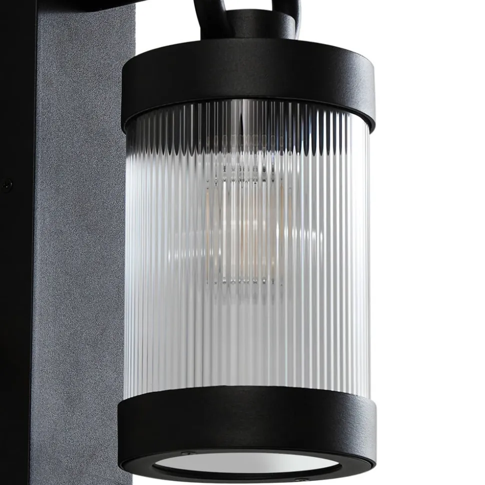 Lindby udendørs væglampe Yrene, 20cm, sort, sensor, riffel
