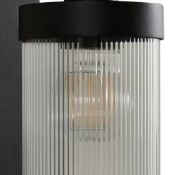 Lindby udendørs væglampe Yrene, 20cm, sort, sensor, riffel
