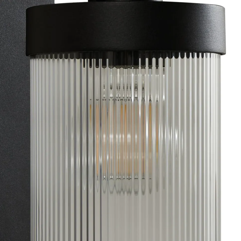 Lindby udendørs væglampe Yrene, 20cm, sort, sensor, riffel