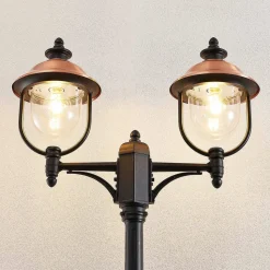 Lindby udendørslampe Clint, 225 cm, 2 lyskilder, saltvandsresistent, E27
