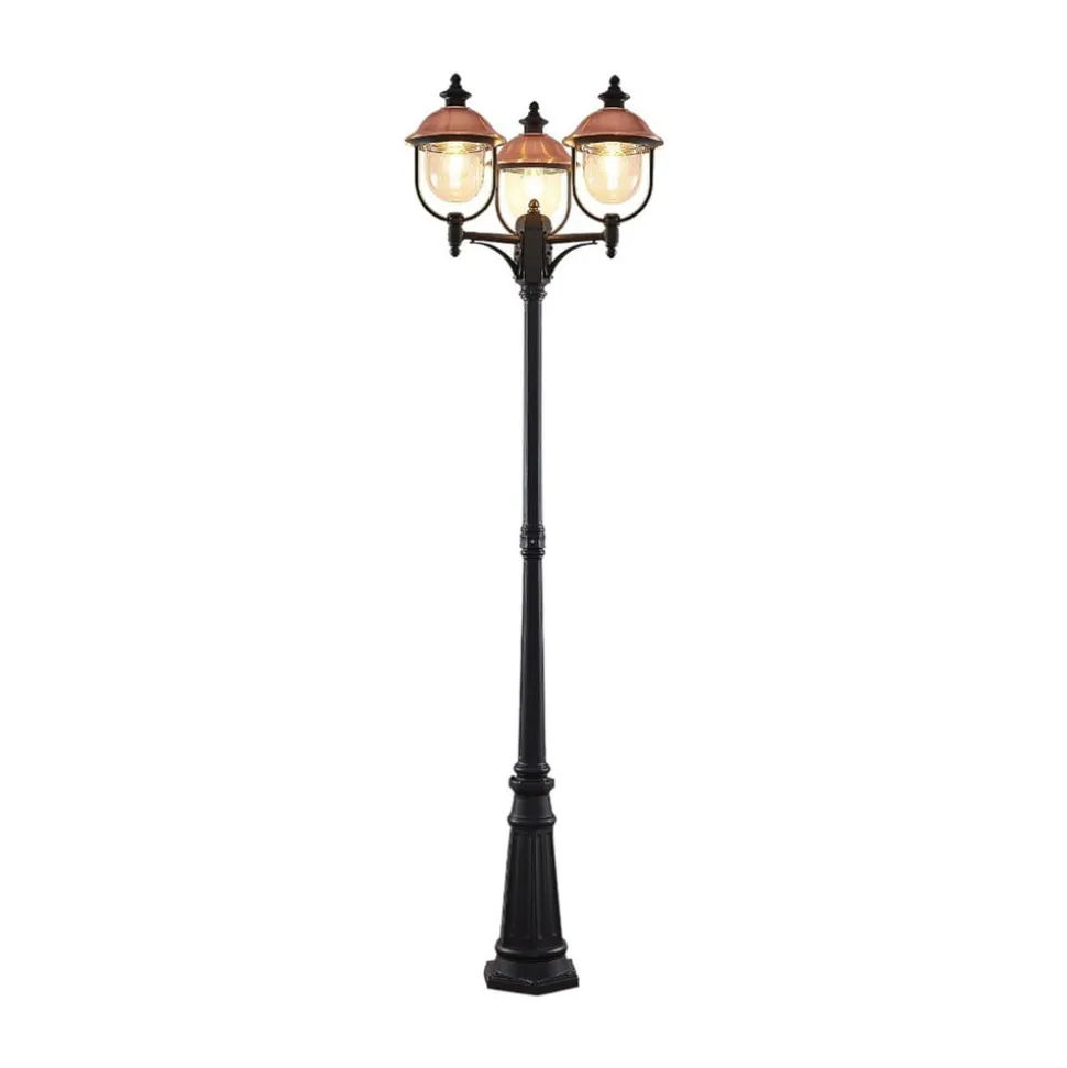 Lindby udendørslampe Clint, 225 cm, 3 lyskilder, saltvandsresistent, E27