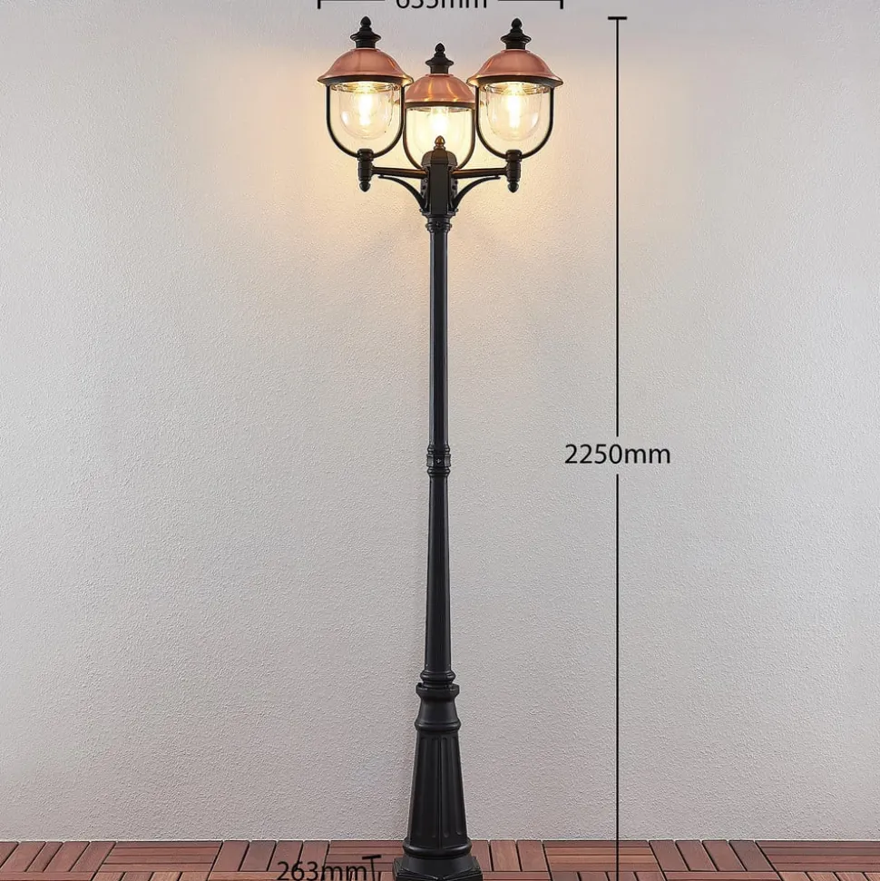 Lindby udendørslampe Clint, 225 cm, 3 lyskilder, saltvandsresistent, E27