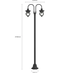 Lindby udendørslampe Farley, 215 cm, 2 lyskilder, IP44, E27