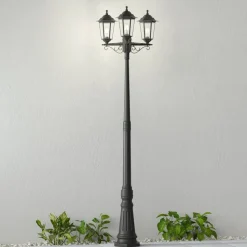 Lindby udendørslampe Nane, 217 cm, sort, saltvandsresistent, E27