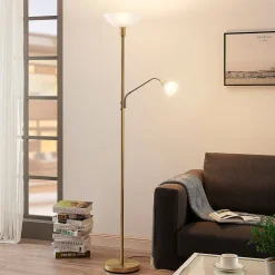 Lindby uplight Jost, 180 cm, messing, læselampe, E27