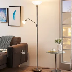 Lindby uplight Jost, 180 cm, nikkelfarvet, læselampe