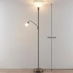 Lindby uplight Jost, 180 cm, nikkelfarvet, læselampe