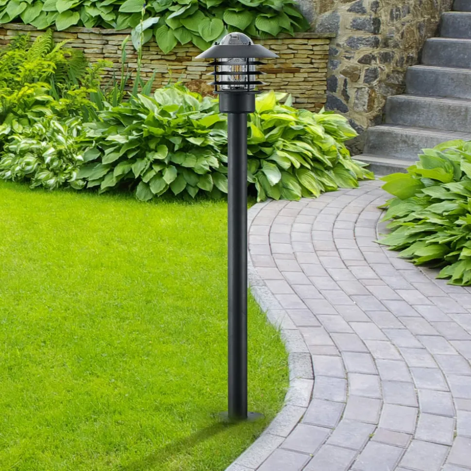 Lindby vejlampe Belmiro, jern, 100 cm høj, E27, sort