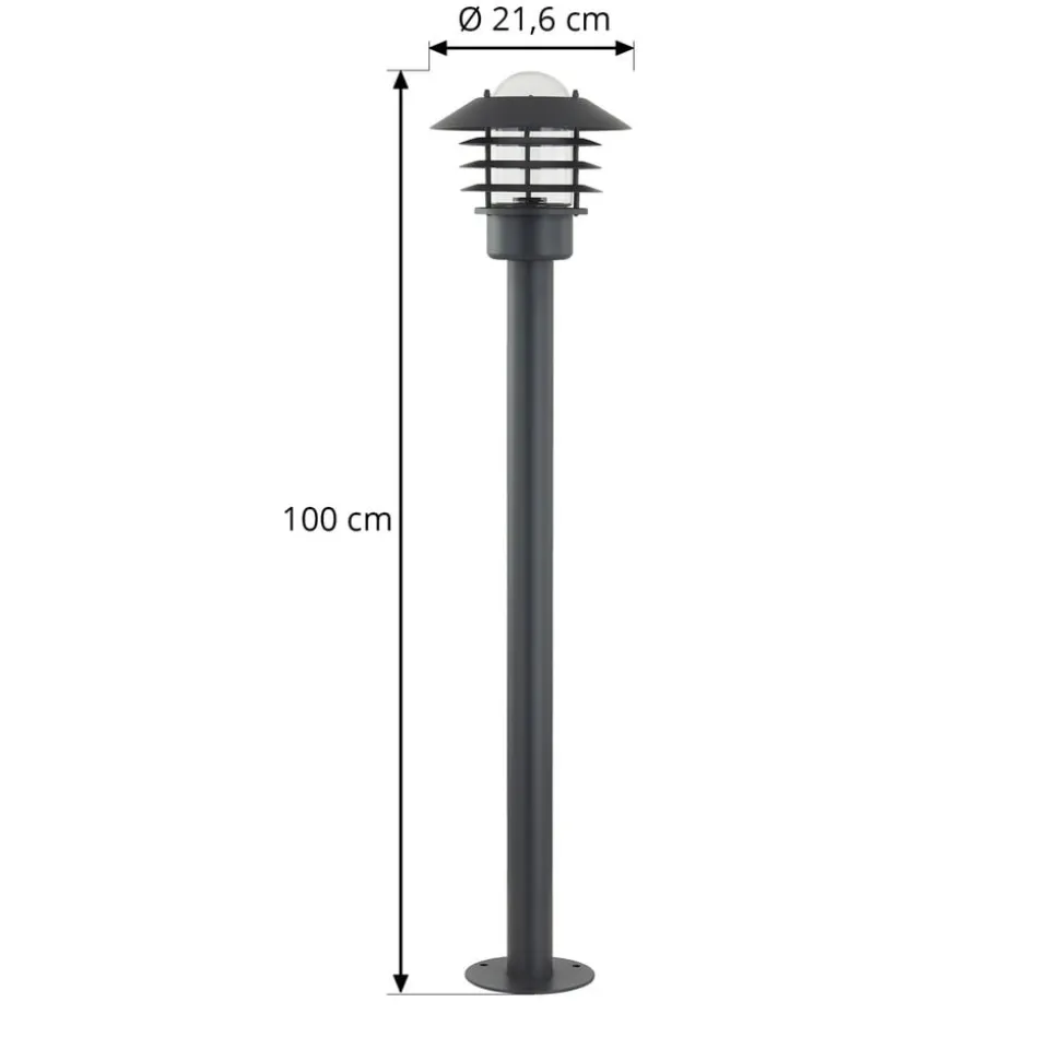 Lindby vejlampe Belmiro, jern, 100 cm høj, E27, sort