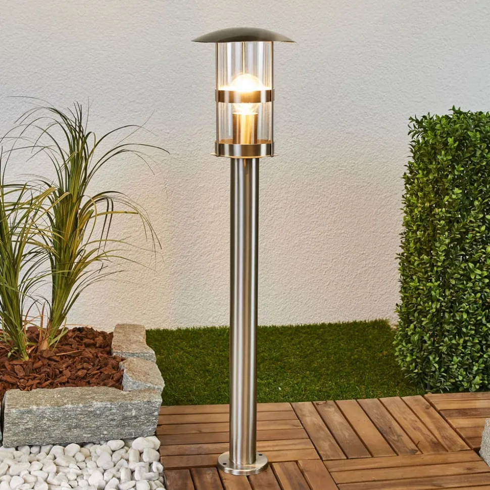 Lindby vejlampe Noemi, grå, stål, 80 cm, IP44