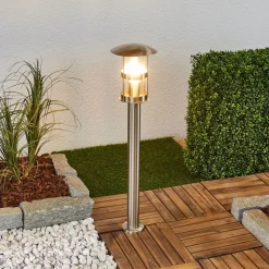Lindby vejlampe Noemi, grå, stål, 80 cm, IP44