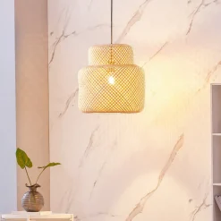 Lindby Venora hængelampe, Ø 40 cm, i ét plan, bambus, E27