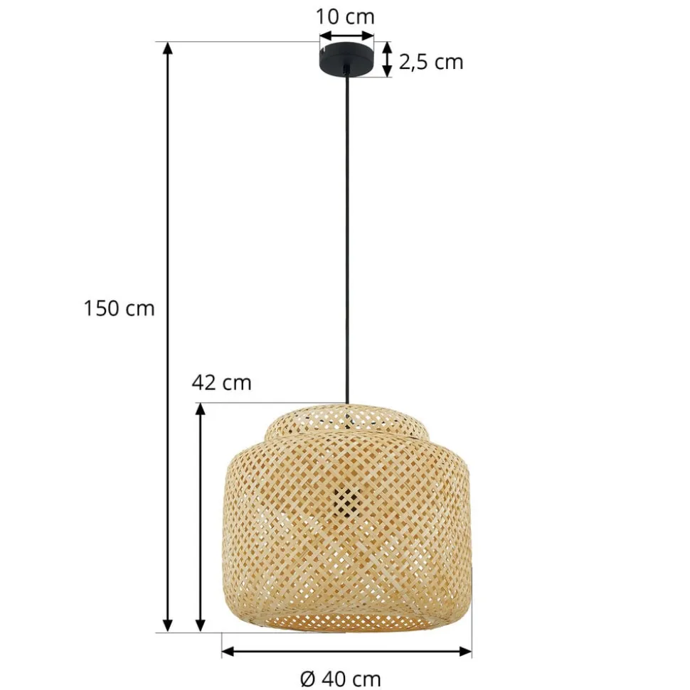 Lindby Venora hængelampe, Ø 40 cm, i ét plan, bambus, E27