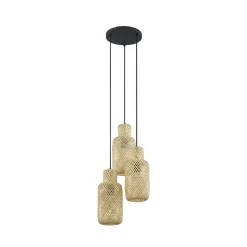 Lindby Venora hængelampe, rund, 3 lyskilder, Ø 15 cm, bambus