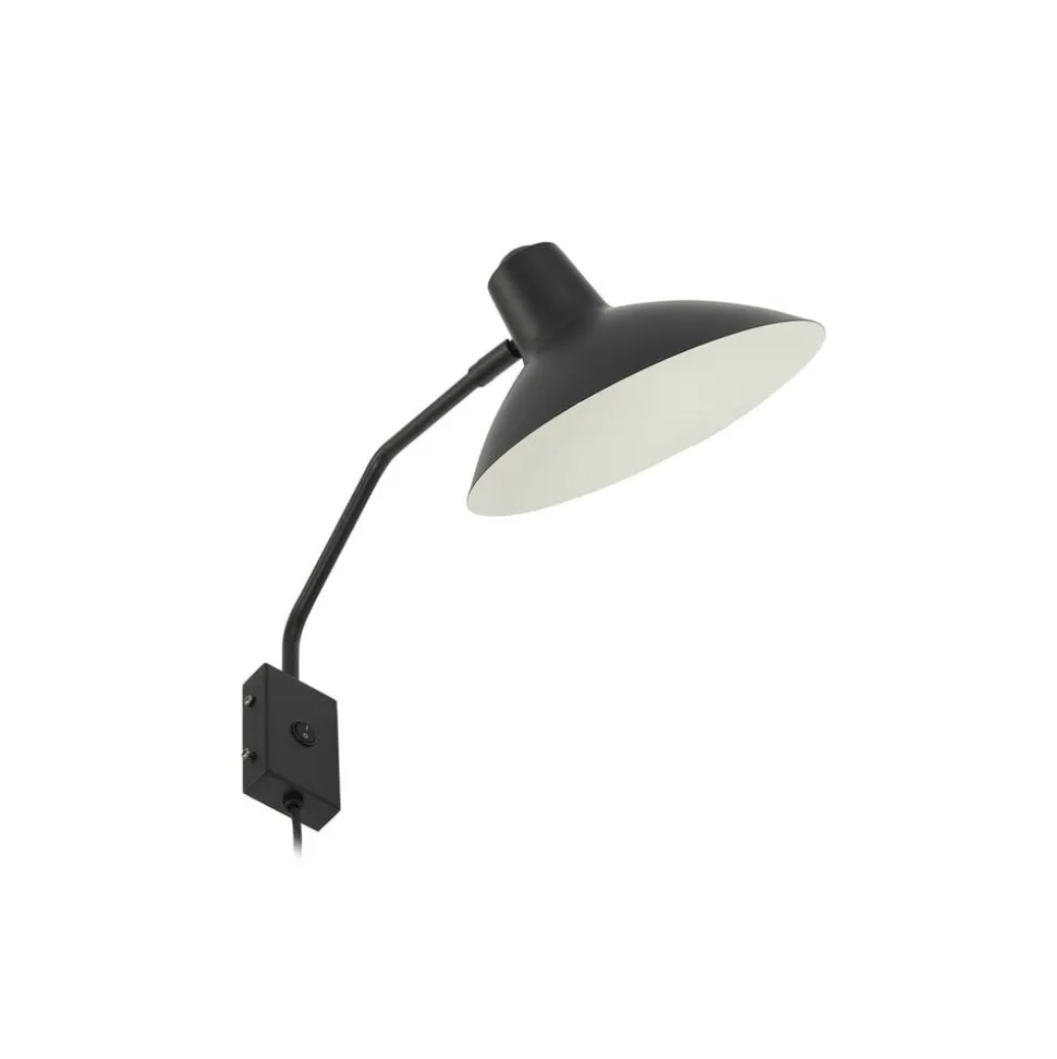 Lindby væglampe Adrik, sort, metal, med stikprop