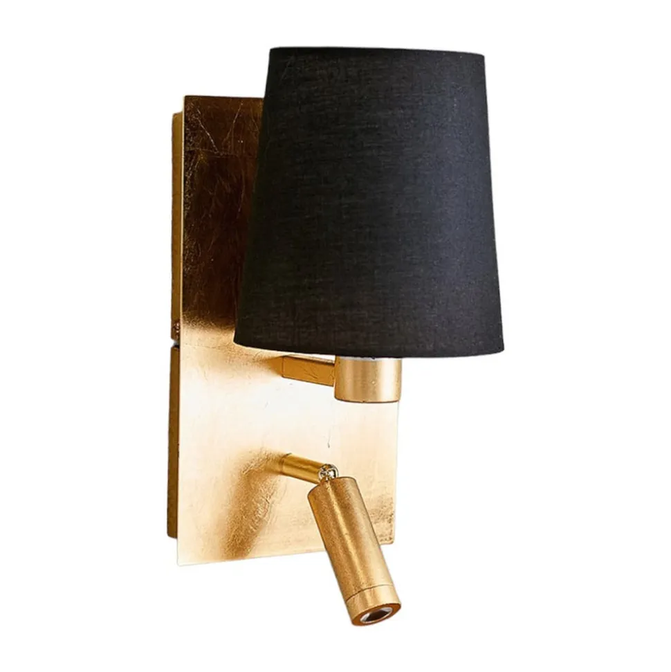 Lindby væglampe Aiden, 30 cm, sort, guld, LED-læselampe