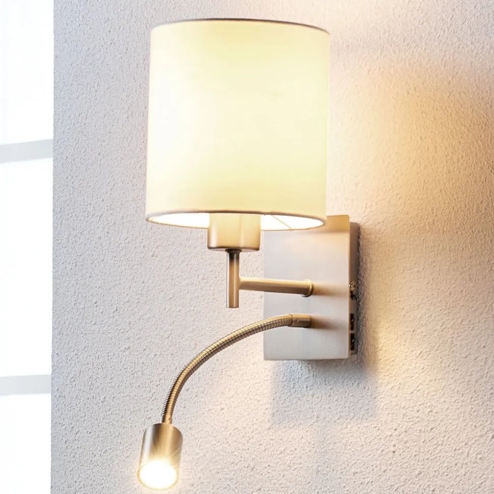 Lindby væglampe Camilo, nikkelfarvet, LED-læselampe, 28 cm