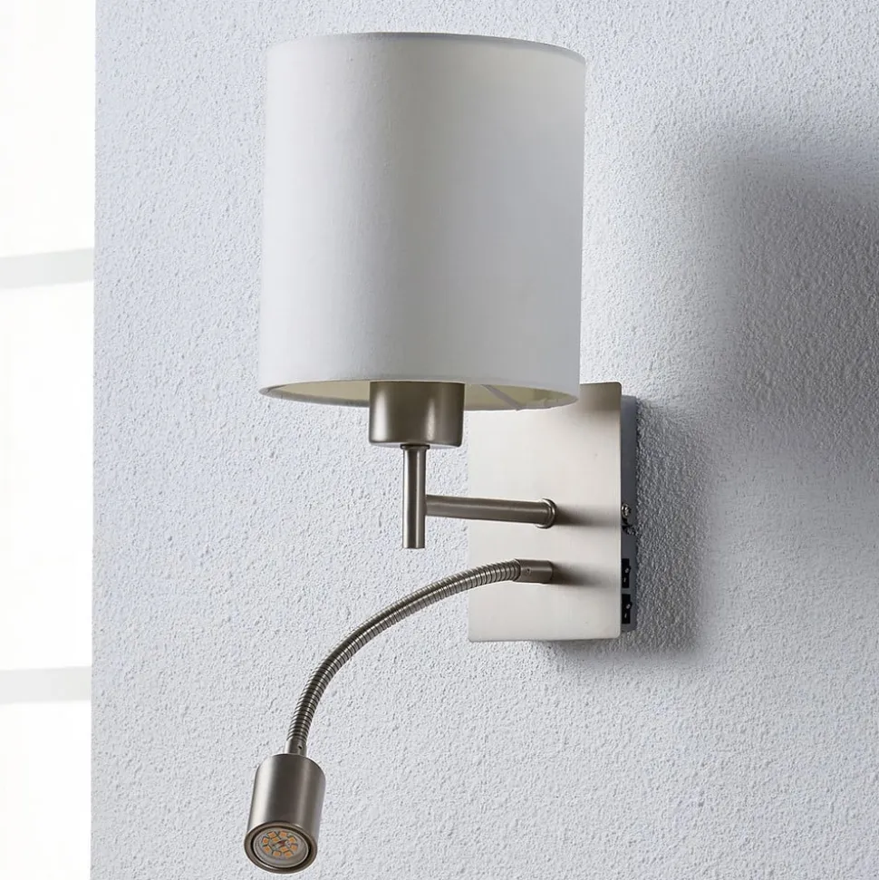 Lindby væglampe Camilo, nikkelfarvet, LED-læselampe, 28 cm
