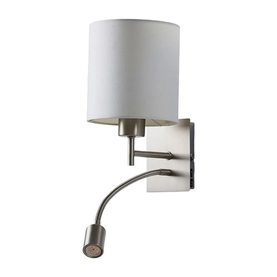 Lindby væglampe Camilo, nikkelfarvet, LED-læselampe, 28 cm