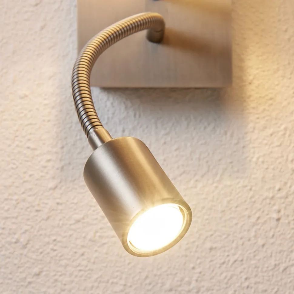 Lindby væglampe Camilo, nikkelfarvet, LED-læselampe, 28 cm