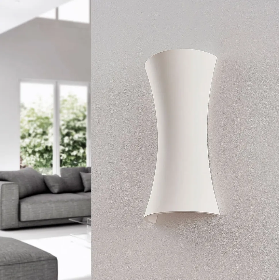 Lindby væglampe Edon, hvid, gips, konkav, 30 cm